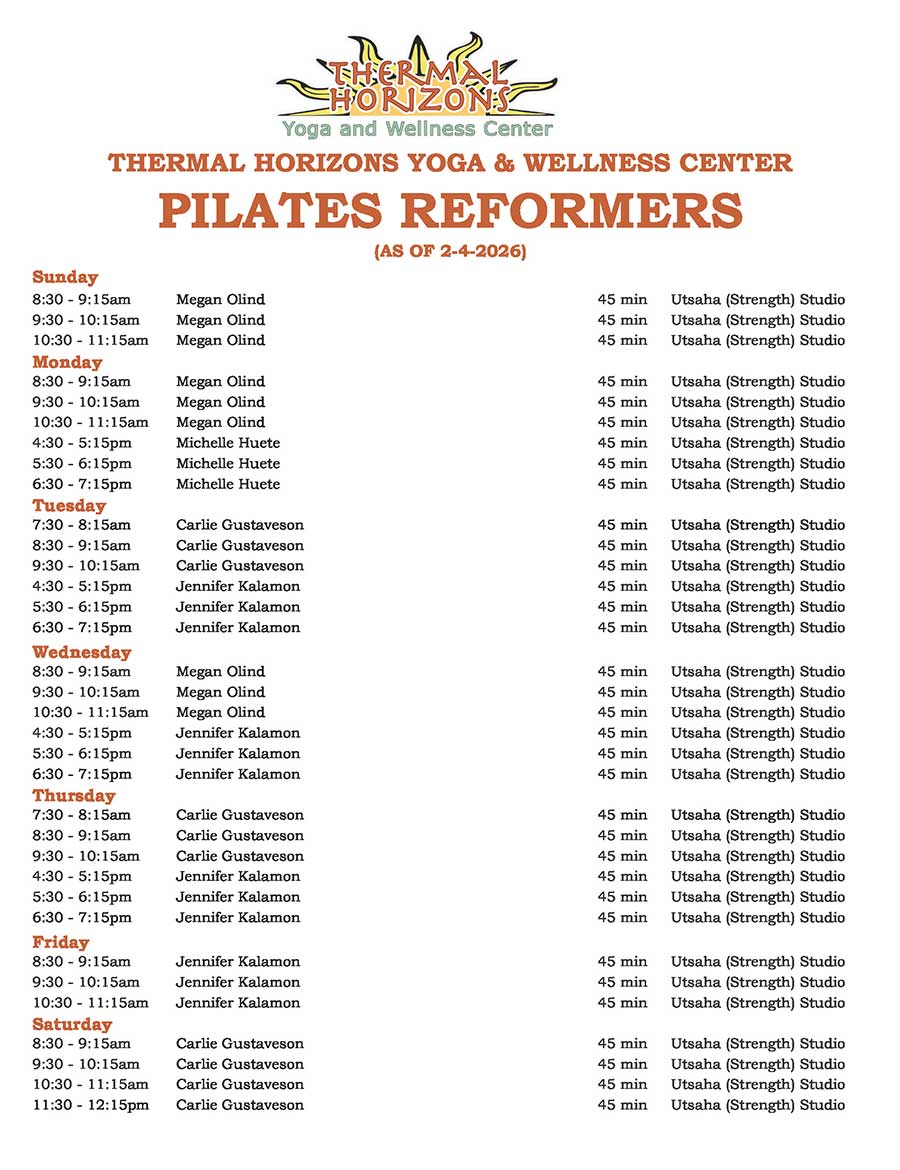 WEEKLY PILATES SCHEDULE