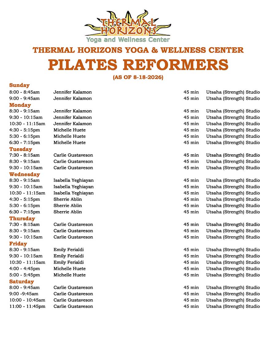 WEEKLY PILATES SCHEDULE