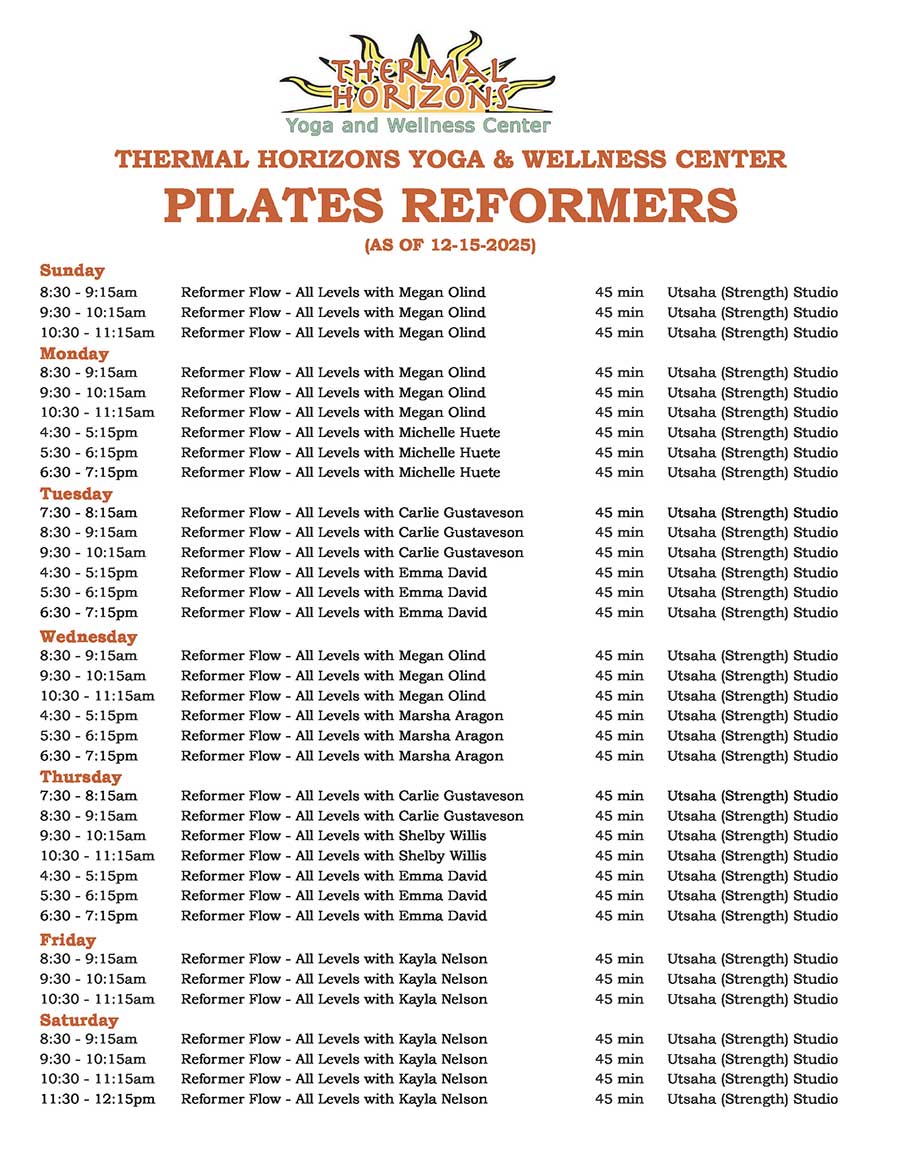 WEEKLY PILATES SCHEDULE