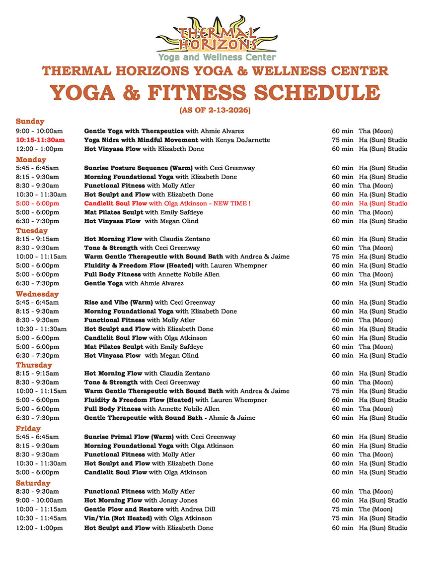WEEKLY YOGA SCHEDULE