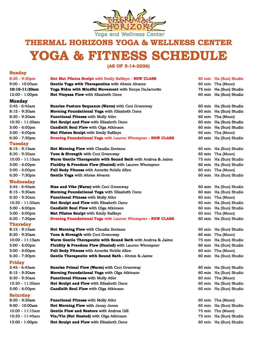 WEEKLY YOGA SCHEDULE